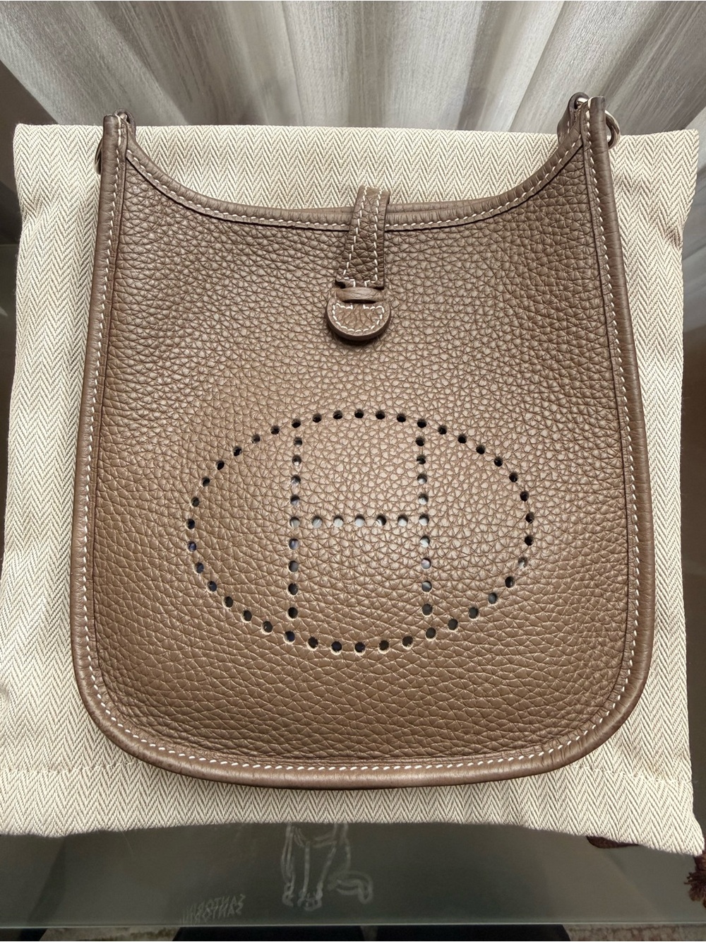 HERMES MINI Evelyne TPM Shoulder crossbody Bag Taurillon Clemence Etoupe